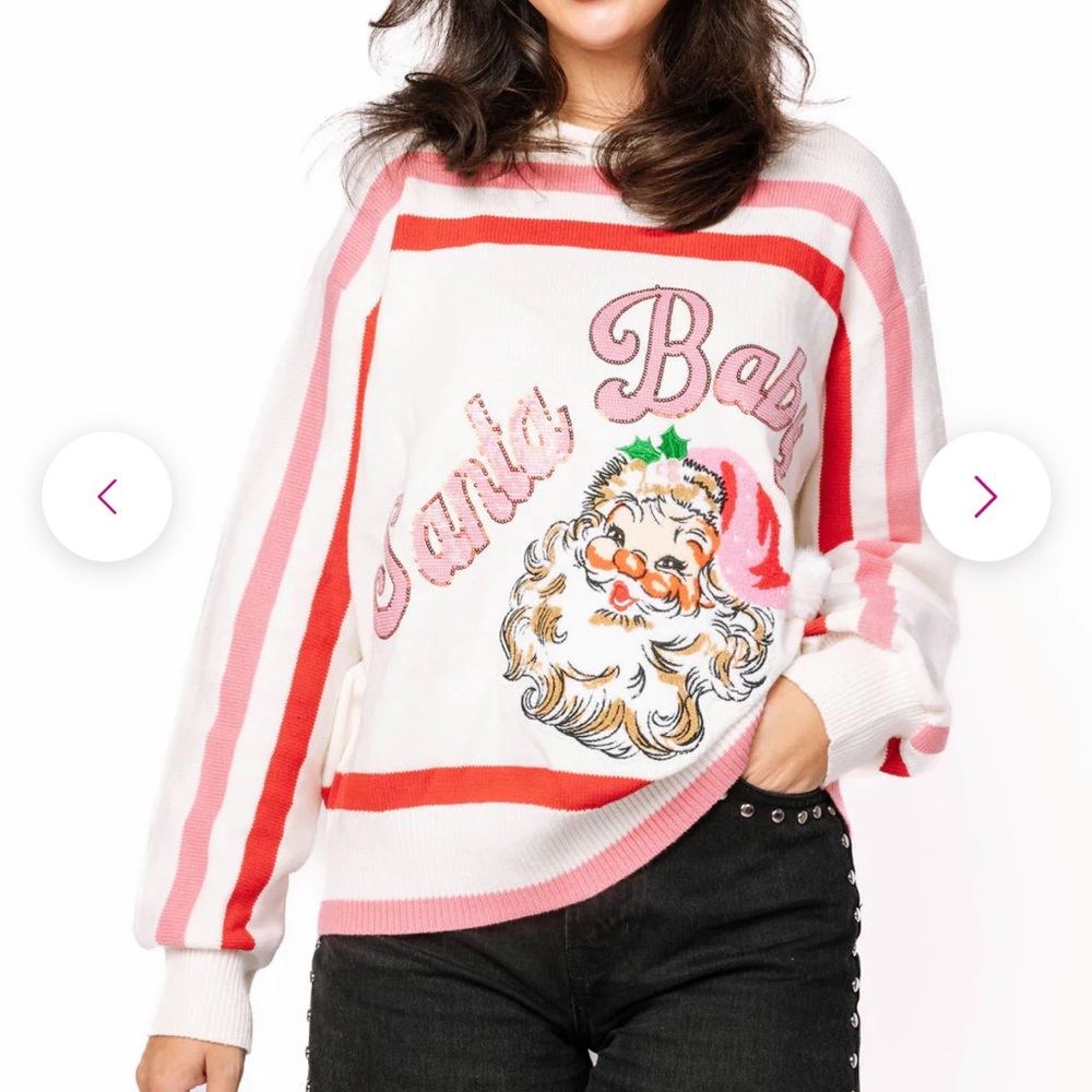 Red, Pink & White Stripe 'Santa Baby' Fuzzy Santa Sweater